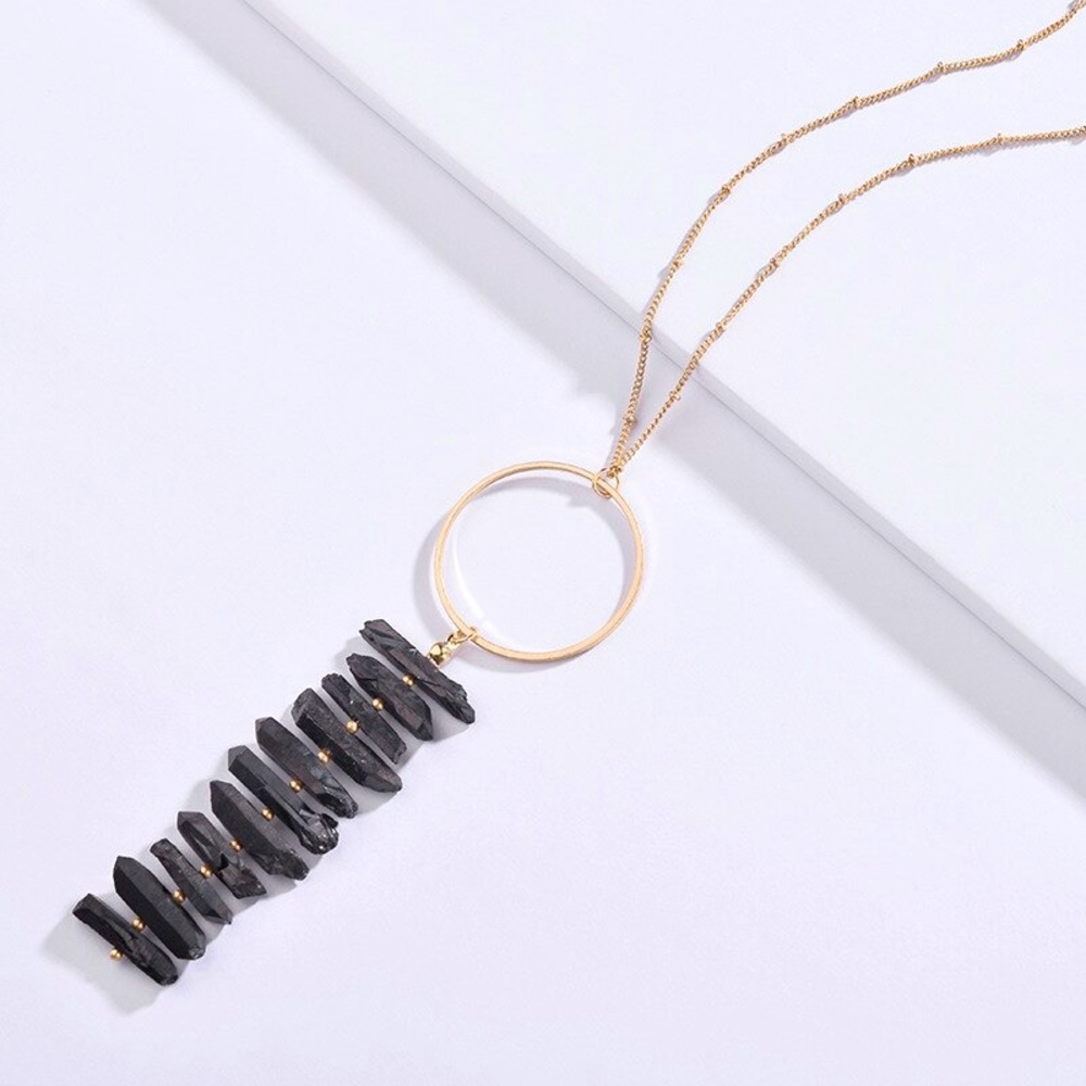 Gorgeous natural metallic quartz stone pendant statement necklace